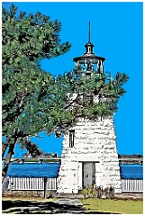 Evergreens in Small Park Near Newport Harbor Light - Digital Pai